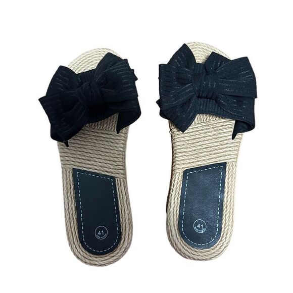 New! Black Bow Slides Sz 41/9 - Picture 2 of 5